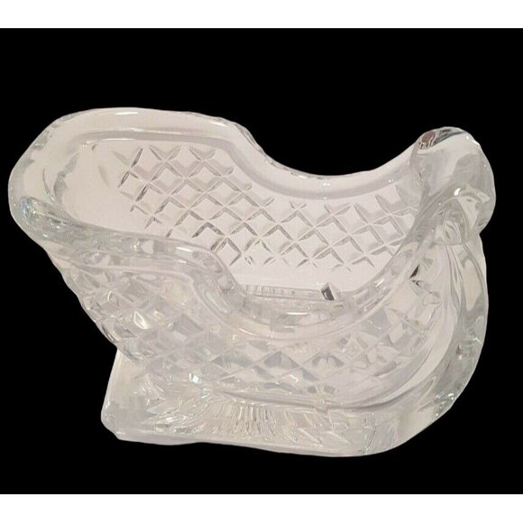 Vintage Lead Crystal Christmas Sleigh Candy Dish Candle Centerpiece Winter Holid - Picture 3 of 9